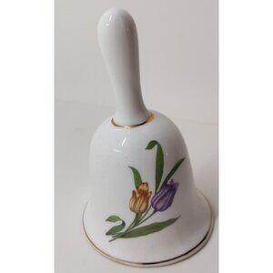 Vintage Porcelain Bell with Yellow & Purple Tulips, Hand-Painted Floral Design,